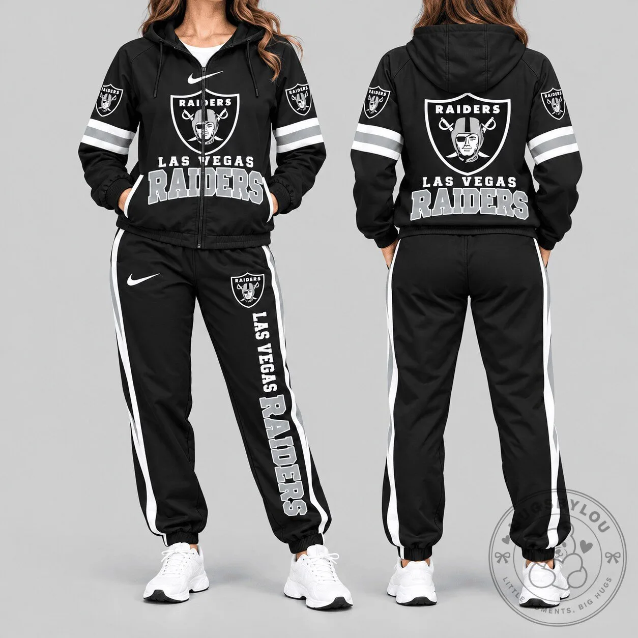 Las Vegas Raiders National Football League Black Stripe Hoodie and Jogger Set