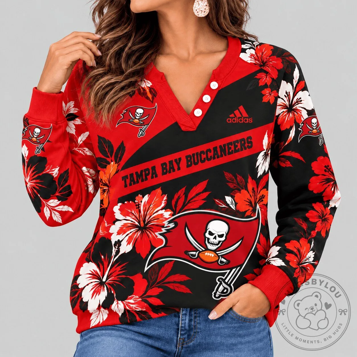 Tampa Bay Buccaneers Tropical Floral Henley Long Sleeve Sweatshirt