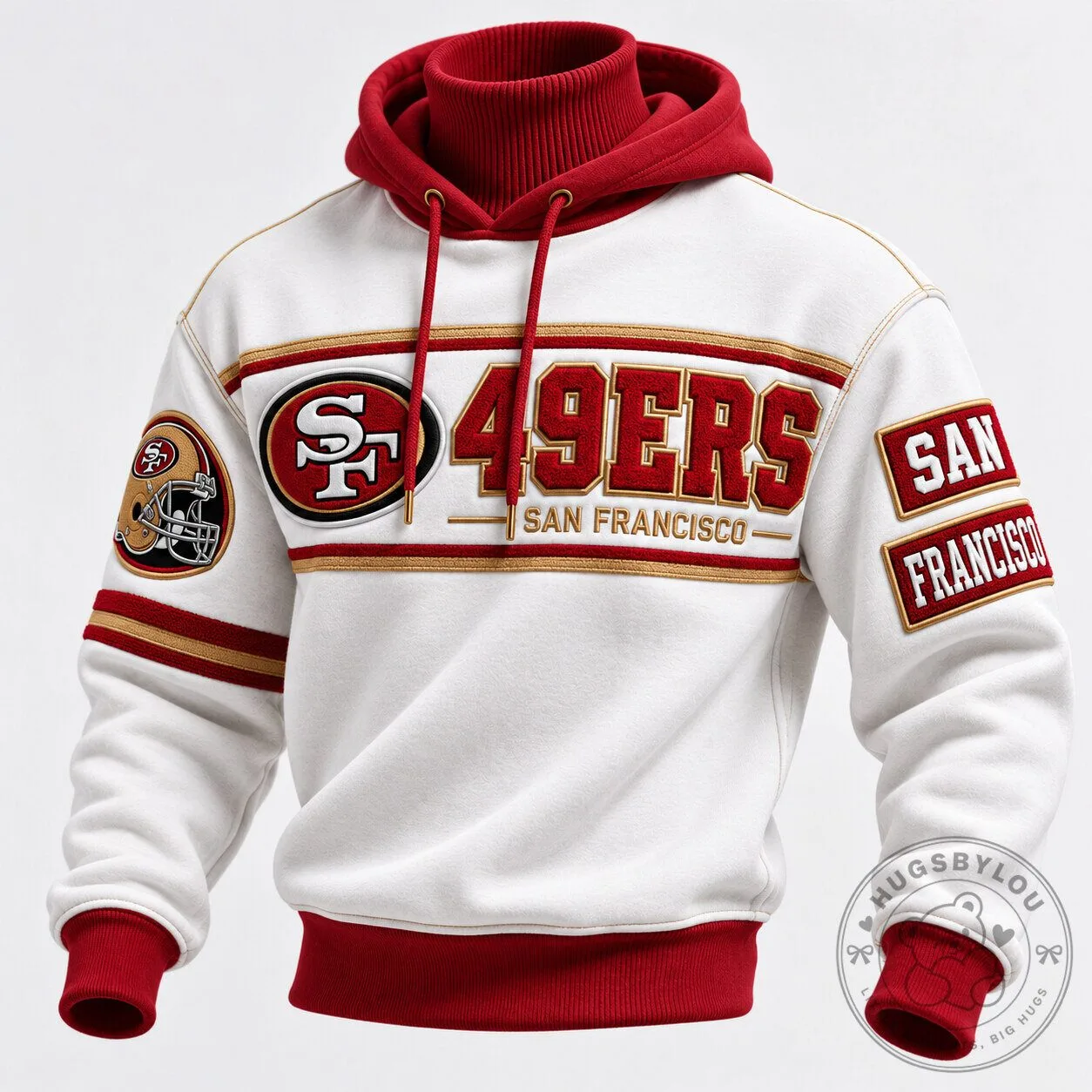 San Francisco 49ers NFL Football Team Logo White Pullover Hoodie