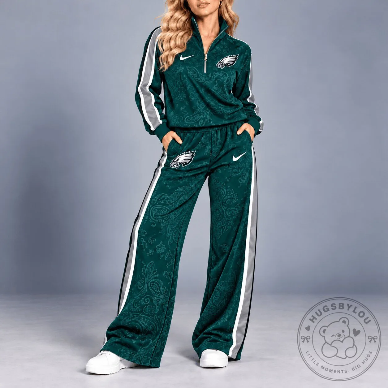 Philadelphia Eagles Paisley Pattern Quarter-Zip Track Jacket and Wide Leg Pants Set